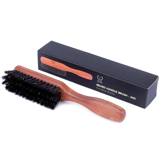 ZEUS Stiff Boar Bristle Beard & Mustache Brush for Men with 6 Handle (A93) | Firm Natural Boar Bristles Offer Deep Control to Tackle Knots, Smooth Strands & Shape Thick Growth (Made in Germany)