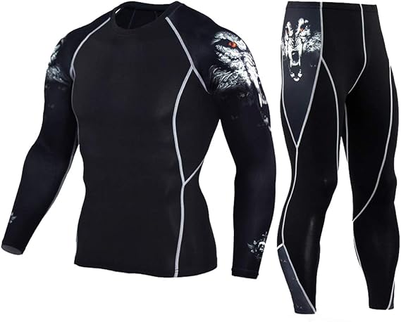 Workout Set Compression Shirt Pants Top Long Sleeve Sports Tight Base Layer Quick Dry & Moisture-Wicking