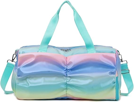 Colorful Women Gym Bag Travel Fitness Bags for Shoes Outdoor Shoulder Sports Student Bag Daily Dry Wet Handbags Duffel Yoga Pack(Blue)