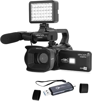 Minolta MN4KPRO 64MP 4K Ultra HD Autofocus Pro Camcorder Kit, Bundle with USB 3.0 Type-A and Type-C OTG Card Reader
