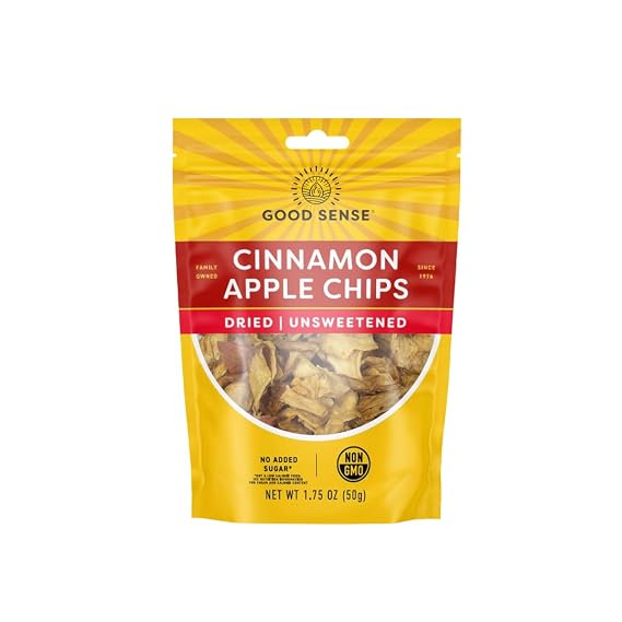 Cinnamon Apple Chips, Dried & Unsweetened, No Added Sugar, Pack of 12
