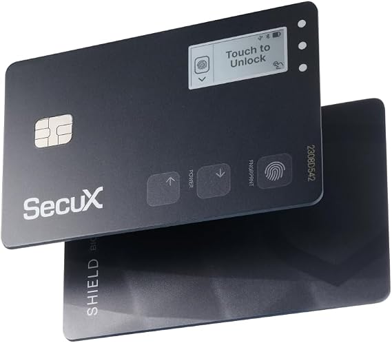 SecuX Shield Bio Crypto Hardware Wallet - Secure Biometric Authentication, Cold Storage Card for NFT, Bitcoin, Ethereum, ERC20, BEP20, etc, Flat Black, Compact