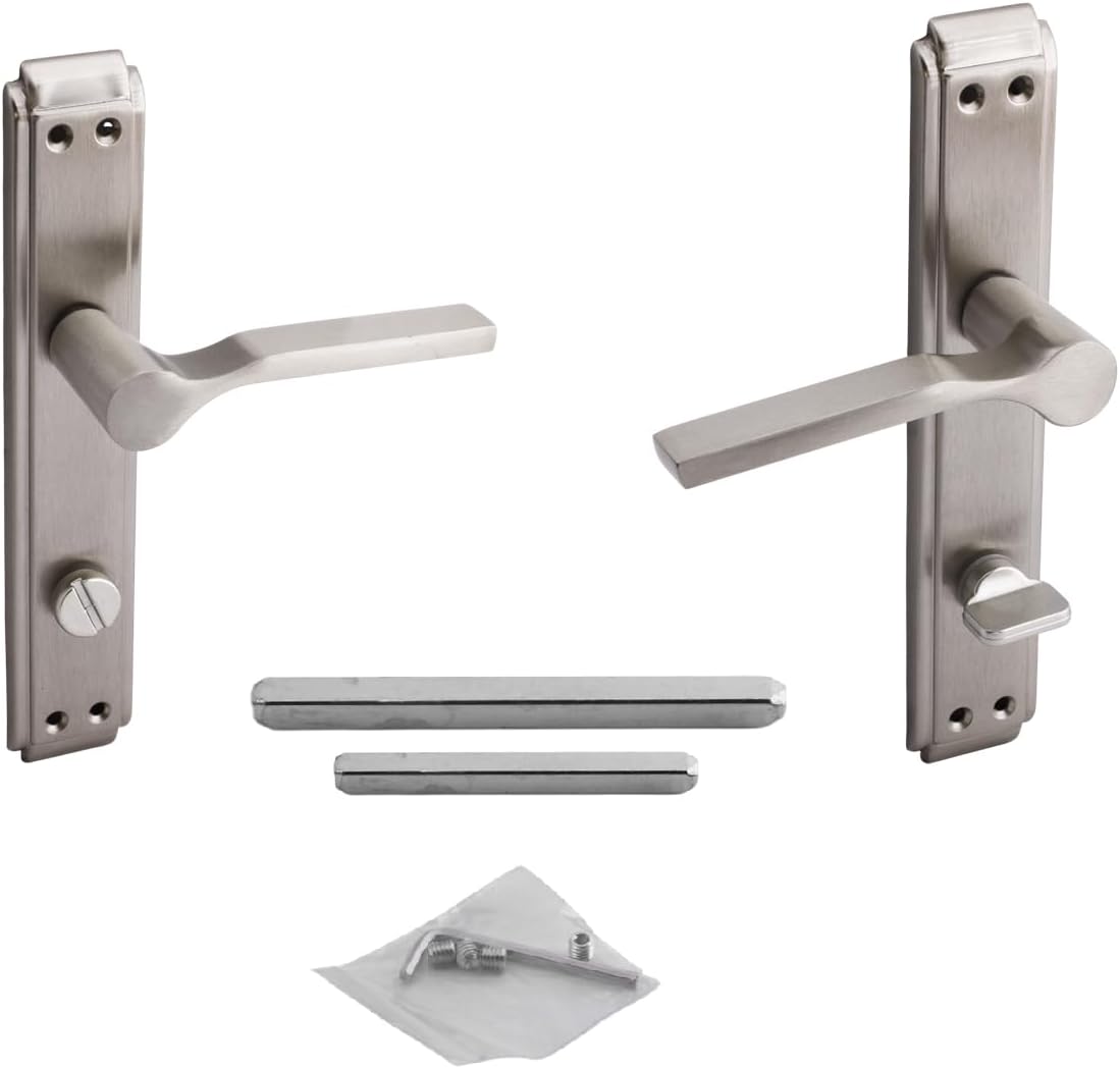 WC Bathroom Interior Door Self Locking Arm Handle Mirrored Right Left Suitable Satin Color Door Handle 1 Set