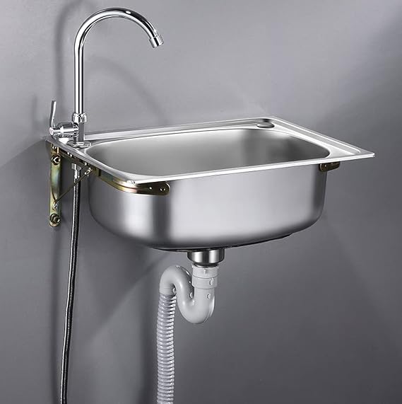 Commercial Stainless Steel Wall Mounted Hand Sink - Stainless Steel Sink - Small Single Tank - Simple Kitchen Sink, Sink, Lavatory and Wall Mount with Bracket