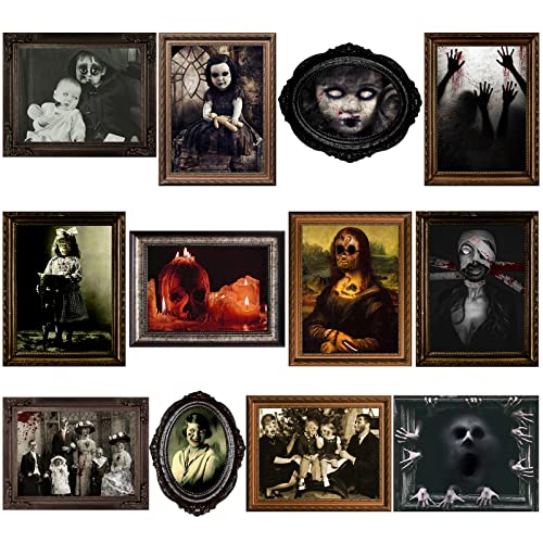 Halloween Party Decorations 12 Pieces Disposable Haunted Pictures Gothic Manor Portraits Horror Pictures House Creepy Portraits Pictures Spooky Home Decor