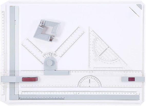 White A3 Drawing Board Drafting Table with 2 Parallel Rulers and 2 Corner Clips Ergonomic Design for Architects Engineers Artists Lightweight Portable 51cm x 36.5cm