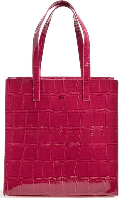 Ted Baker Large Croc Icon Tote Bag, Cherry Pink, Crocodile Embossed, Shoulder Strap, Zippered Compartment