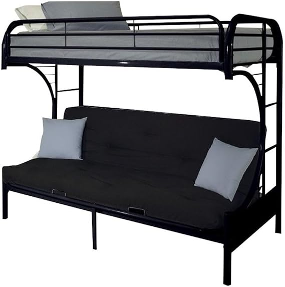 Acme Furniture Eclipse Futon Bunk Bed Twin XL Over Queen & Slat Include, Side Ladder & Full Length Safety Guard Rails for Kids and Adults, Metal Tube Easy Assembly, Black Finish