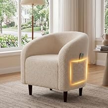 TLSUNNY Accent Barrel Chair, Modern Furry Teddy Fabric Club Chair, Upholstered Armchair with a Side Pocket for Living Room/Bedroom/Reception Room, Teddy Fabric (1pc, Beige)
