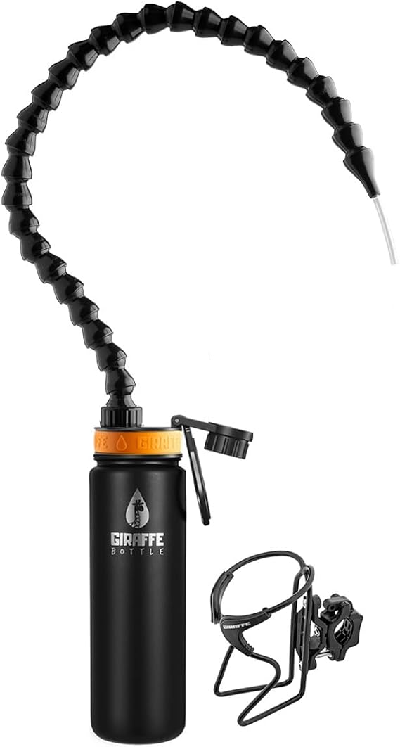 Giraffe Bottle Tower Hands Free Drinking System, Insulated Stainless Steel Bottle, with Round Tube Mounted Bottle Holder (length 25 in / 63 cm)