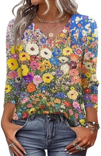 WANZZXCSL 3/4 Sleeve Summer Tops for Women V Neck Dressy Casual T Shirts for Women 2026 Trendy Tunic Loose Fit Blouses