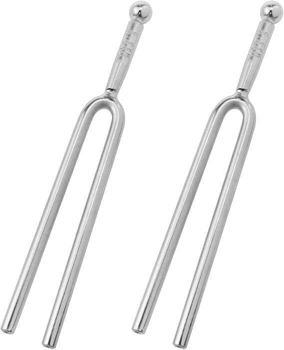 Lovelysp Guitar Violin Metal A Tuning Fork Set Standard Tuner 440 Hz Tuning Fork Violin Guitar Tuning Tone Tool 2PCS (Silver)