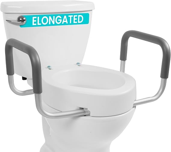 Vive Raised Toilet Seat Riser for Seniors (with Handles) - Handicap Rail