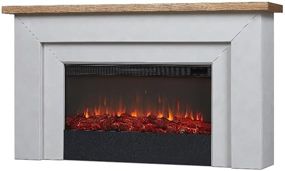 Real Flame Malie 68" Landscape Electric Fireplace with Mantel for Living Room or Bedroom, Replaceable Fireplace Insert Heater, Realistic Log and Flame Effect, Remote Control, Timer - Venetian Gray