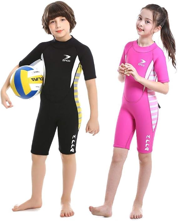 ZCCO 2.5mm Kids Shorty Wetsuit, Boys and Girls Full Body Thermal Neoprene Swimsuit, Back Zip Wet Suit for Scuba Diving, Swimming, Surfing