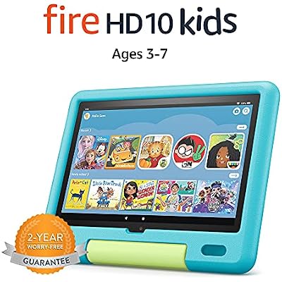 Amazon Fire HD 10 Kids tablet, 10.1", 1080p Full HD, ages 37, 32 GB, Aquamarine