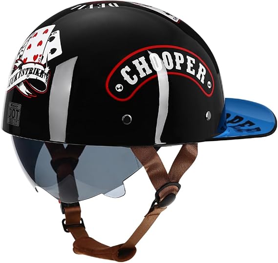 Vintage Retro Open Face Motorcycle Helmet Baseball Cap Half Helmets with pull-down Lens for Men Women Moped Cap Jet Scooter Street Cruiser - DOT Certified (Witch,Large)
