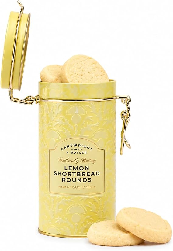 Cartwright & Butler Lemon Zest Shortbread Rounds in Tin, Buttery Lemon Shortbread Biscuits, Premium Gift Tin, Sweet Biscuits for Tea, Coffee & Gifting, 200g