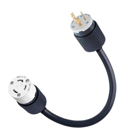 L6-20P 3-Pin Male 220/250V Plug To L5-30R 110/125V 3-Prong Female Receptacle Socket Outlet Adapter, Electrical Power Twist Lock Connector Cord Convert NEMA UL-FX125V1073