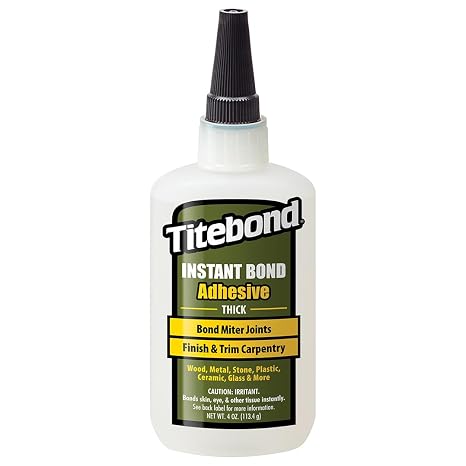 Titebond Instant Bond Thick CA Super Glue Fast-Setting Ethyl Cyanoacrylate Adhesive for Wood, Miter Joints, Jigs, Fixtures & End-Grain, 8-10 Second Set 4 Oz. 6222