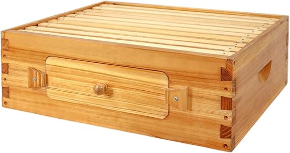 BeeCastle 10 Frame Medium Bee Hive Box, Langstroth Beehive Box, Beeswax Coated Medium Bee Box Sections of Wood for Beehives with Beehive Frames and Beeswaxed Foundations(Unassembled)