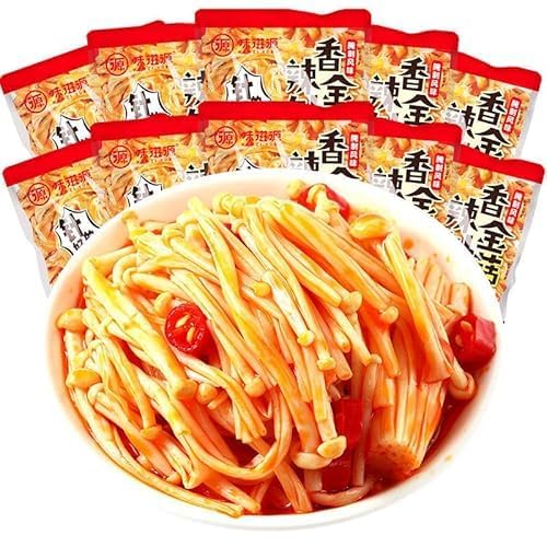20 packs Fresh spicy golden enoki mushroom, spicy strips,Chinese specialty food, seasoned dishes,Instant snacks,Latiao, Instant Dishes 20 packs
