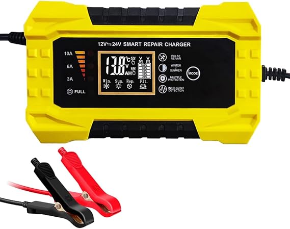 Car Battery Charger 10 Amp 12V and 24V Fully-Automatic Smart Car Battery Charger, Battery Maintainer Trickle Charger, and Battery Desulfator with Temperature Compensation