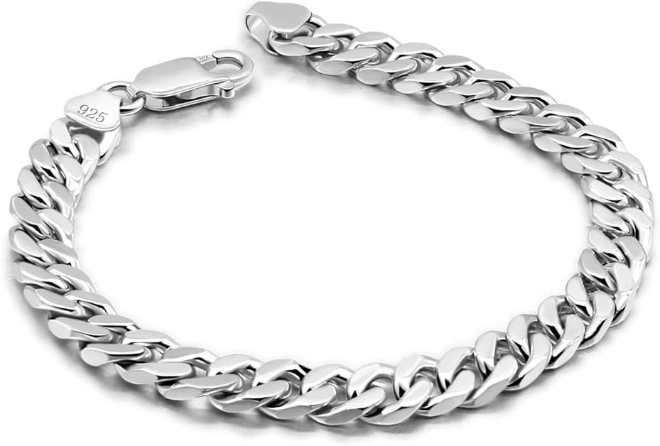 Dankadi Classic Fashion Men 100% 925 Sterling Silver Bracelet Punk style Cuban chain Solid Silver 6.5 MM/3 MM 7-9 inches Bracelet Jewelry Gift