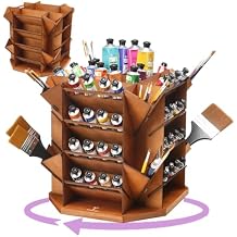 360 Degree Rotating Paint Storage Organizer 4-Tier Shelf Holds 80+ Paint Bottles Tubes Compact 12.6x12.6x13.1 Inch Art Supply Holder for Acrylic Oil Paints Brushes for Artists Studio School