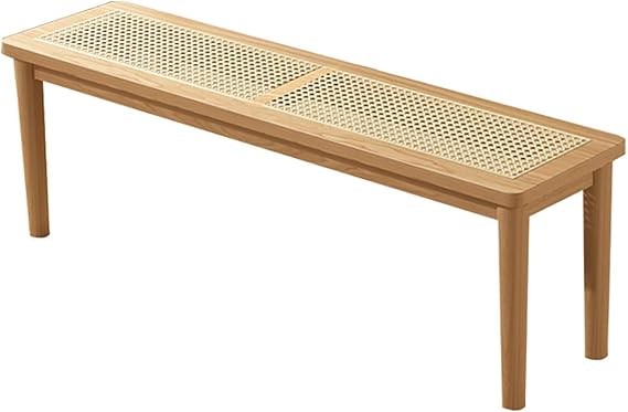 Farmhouse Rattan Seat Wooden Entryway Bench, Indoor Wooden Kitchen Table Bench, End of Bed Bench Window Bench for Entryway Shoe Rack Bench, Outdoor Bench, Solid Benches(Natural,31.5in/80cm)