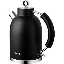 ASCOT Electric Kettle, Stainless Steel Electric Tea Kettle for Men/Women/Family 1.5L 2200W Retro Tea Heater & Hot Water Boiler, Auto Shut-Off Boil-Dry Protection (Black)