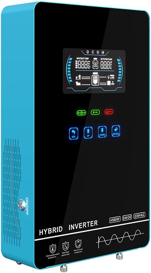 Y&H 4000W Hybrid Solar Inverter DC24V 120VAC Pure Sine Wave Output Battery-Free Starting, Built-in 140A MPPT Charger, 6.25" Touch LCD, UPS/Line/Battery Mode, for Off-Grid Home/RV/Energy Storage System