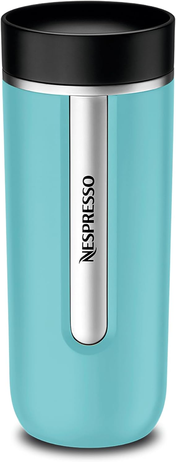 Nespresso Travel Mug Large Stainless Steel Thermal Mug 540 ml Leak-proof & Dishwasher Safe For Coffee Tea & Matcha Aquamarine Blue