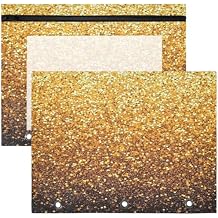 Pigsaly 3 Ring Binder Yellow Gradient Flashing Gold Glitter Pencil Pouch Zipper Binder Pockets Clear Window Pencil Case For Cosmetics School Office 2 Pack