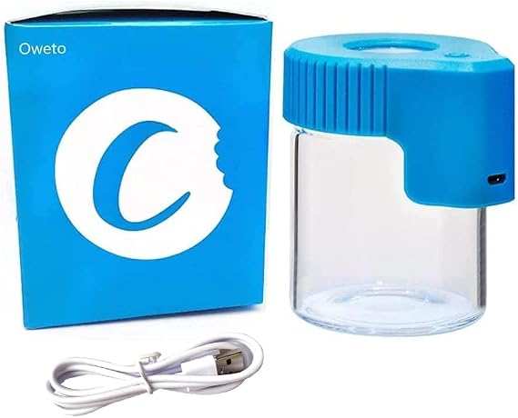 Led Transparent Glass Seal Storage Jar, Light-Up Magnifying Ornamental Glass Bottle (Blue)