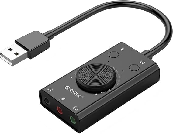Docooler External Sound Card, USB Audio Adapter External Stereo Sound Card with Microphone Jack & 3.5mm Headphone, Sound Card with Volume Control, USB Multifunction Drive for PC, Laptop - Black