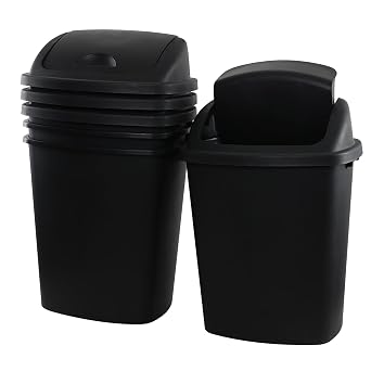 Trash Can, 4 Pack 10 Gallon Plastic Garbage Container Bin with Swing Top Lid, Black Waste Basket for Kitchen, Bathroom, Living Room, Office