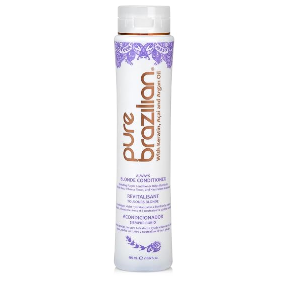 Pure Brazilian Always Blonde Conditioner with Keratin, Acai & Argan Oil, Purple Conditioner for Color-Treated Hair, Sulfate-Free, 13.5 Fl Oz
