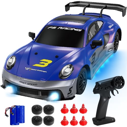 Fistone RC Drift Racing Car Toy for Kids, 2.4GHz 1:16 Scale 4WD High Speed Remote Control Car, Racing Sport Toy Car with LED Lights, Racing and Drift Wheels