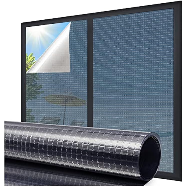 One Way Window Film Sun UV Blocking Window Tint Window Privacy Film See Out Not In Reflective Window Coverings Non-Adhesive Mirror Glass Film Heat Insulation Static Cling Home Decor 17.5 x 78.7 Inch