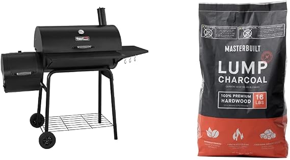 Royal Gourmet 30" BBQ Charcoal Grill and Offset Smoker Bundle with Masterbuilt 16 lbs Lump Charcoal