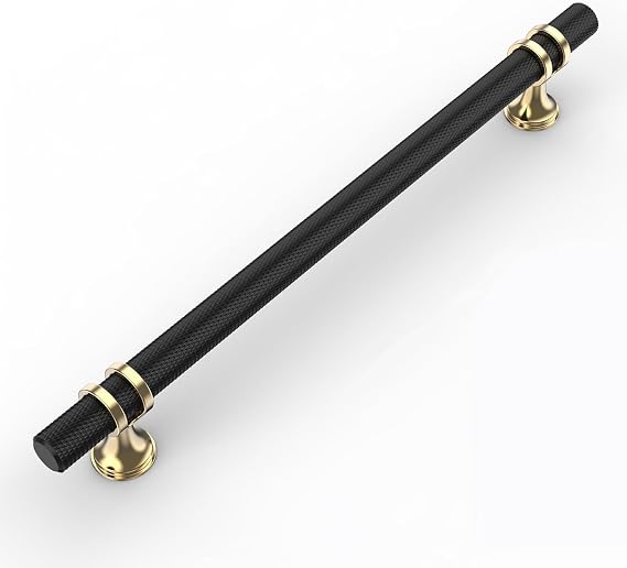 10 Pack Matte Black and Gold Cabinet Pulls 192MM Hole Centers Kitchen Cabinet Handles Knurled Drawer Pulls Kitchen Cupboard Handles UK0002