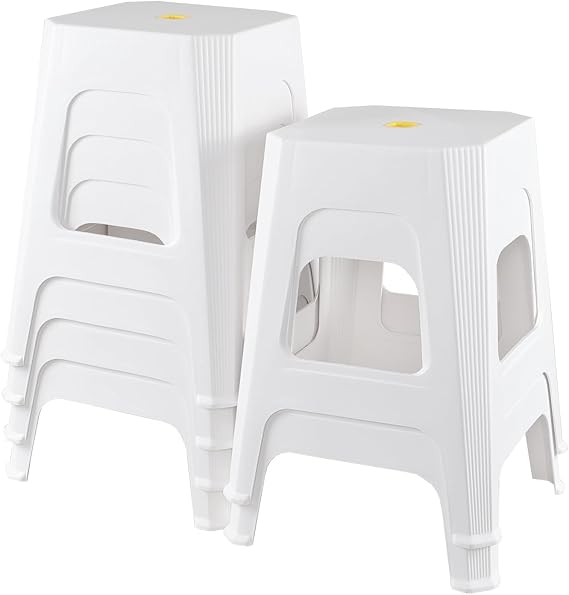 6 Pack Square Plastic Stackable Stools, 18.9 Inch, White | Sturdy & Space-Saving, Plastic Stacking Stools for Classroom