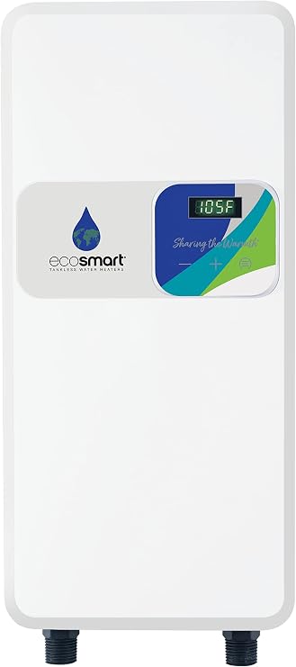 EcoSmart ECOS 12, Tankless Electric Water Heater, 12 kW, 240 Volt, Up to 2.9 GPM, 50 AMPS, Saves Space, Endless Hot Water, Digital Display,