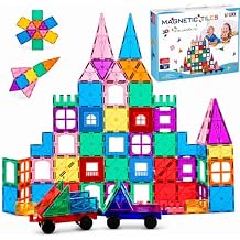 AFUNX Magnetic Tiles,102PCS Magnetic Building Blocks 3D Clear Construction Playboards, Inspiration, Creativity Beyond Imagination, Educational Magnet Toy Set for Kids with 2 Cars