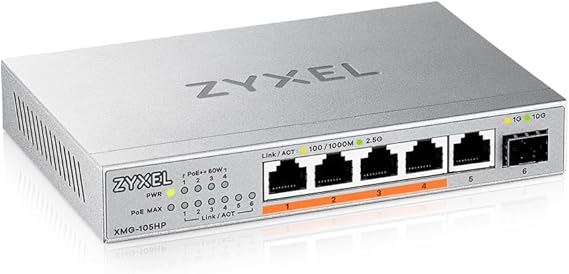 Zyxel 5 Port Network Ethernet Switch | Unmanaged | 2.5G | PoE++ | XMG-105HP