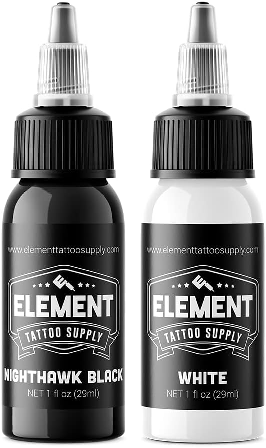Element Tattoo Supply Nighthawk Ink Set Black White 2oz Color Tattoos