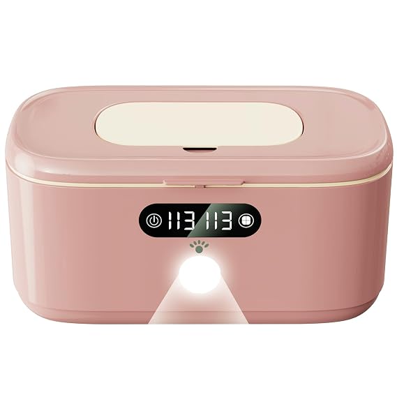 Wipe Wamer for Vehicle and Home Use, Baby Wet Wipes Dispenser and Diaper Wipe Warmer with Night Light,Temperature Display,No Need Water and Sponge, F and C Convertible (Pink, 110-240V)