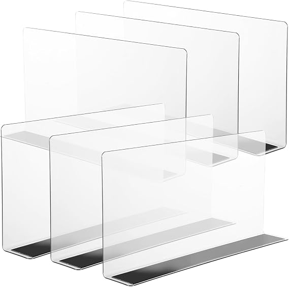 Baluue 6 Pack Clear Magnetic Shelf Dividers PVC Plastic L Shaped Separators 12cm Tall Shelf Divider for Wire Shelving Closet Organization Retail Display Rack Cabinet Goods Bins