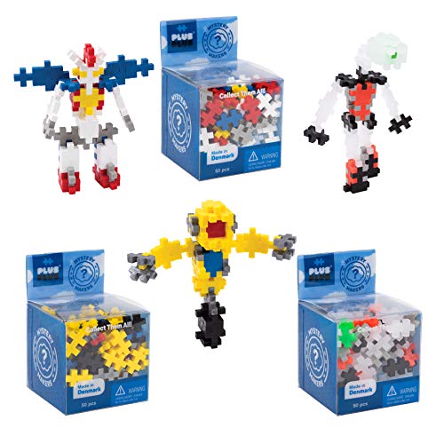 PLUS PLUS Set of 3 Mystery Makers Robots, Bundle 2 Construction Building STEM | STEAM Toy, Interlocking Mini Puzzle Blocks for Kids